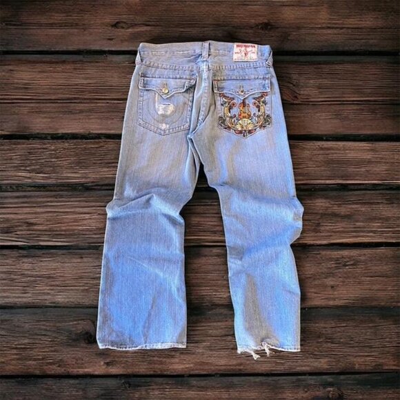 Vtg True Religion Billy Jeans Mens Sz 38x33 Straight Leg Guitar Denim Y2K - Picture 1 of 7